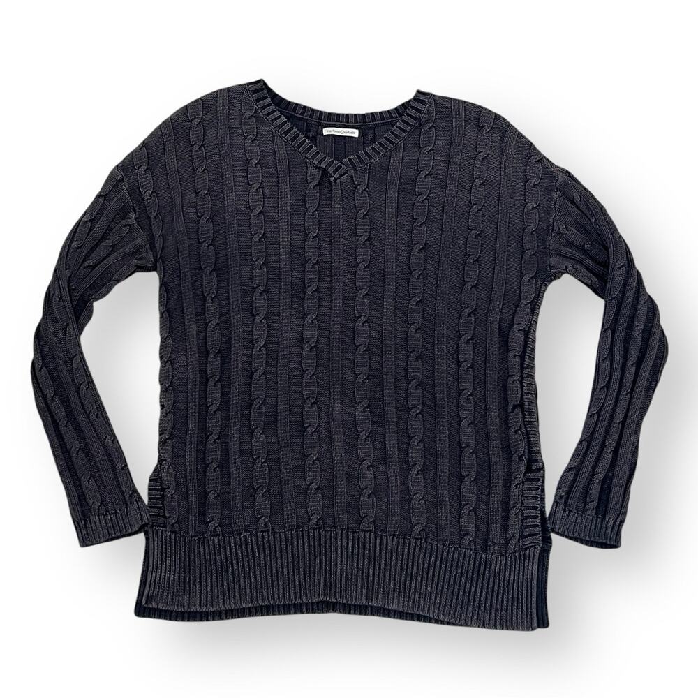 Carbon2Cobalt Mineral Wash Cable Knit Sweater Black V-Neck Oversized Large READ